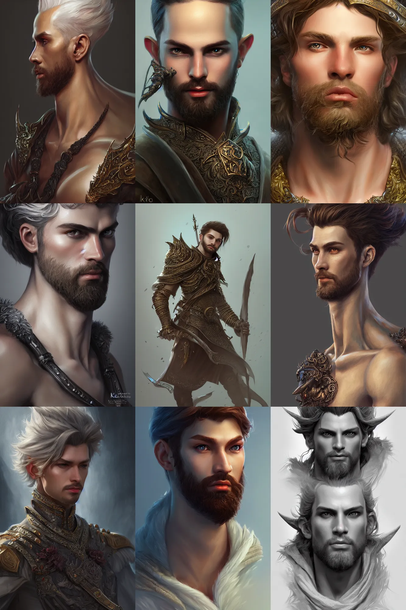 Prompt: beautiful male, highly detailed, d & d, fantasy, highly detailed, digital painting, trending on artstation, concept art, sharp focus, illustration, global illumination, ray tracing, realistic shaded, art by dang my linh and małgorzata kmiec