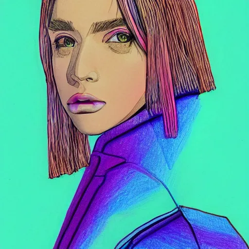 Image similar to a drawing of an iridescent blue and purple jacket, a color pencil sketch by avgust cernigoj, instagram contest winner, digital art, art on instagram, seapunk