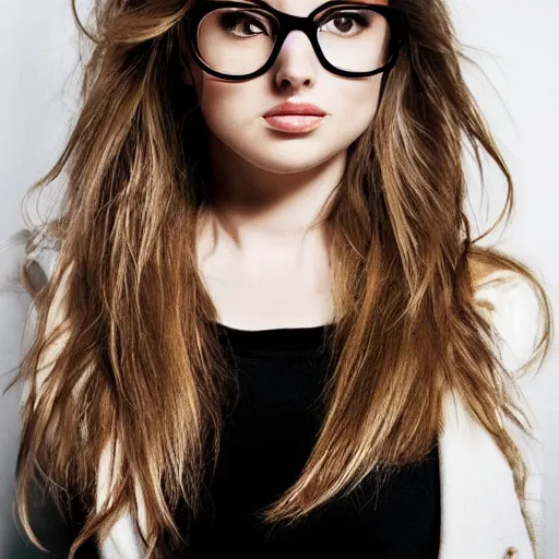 Prompt: portrait of a beautiful + long hair + cool glasses + tights + ana de armas, beautiful and smooth soft light,