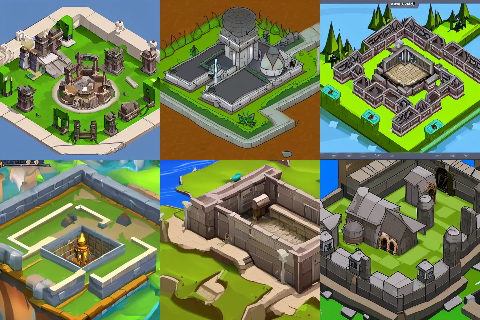 Prompt: isometric view of the prison exterior building in video game Dofus