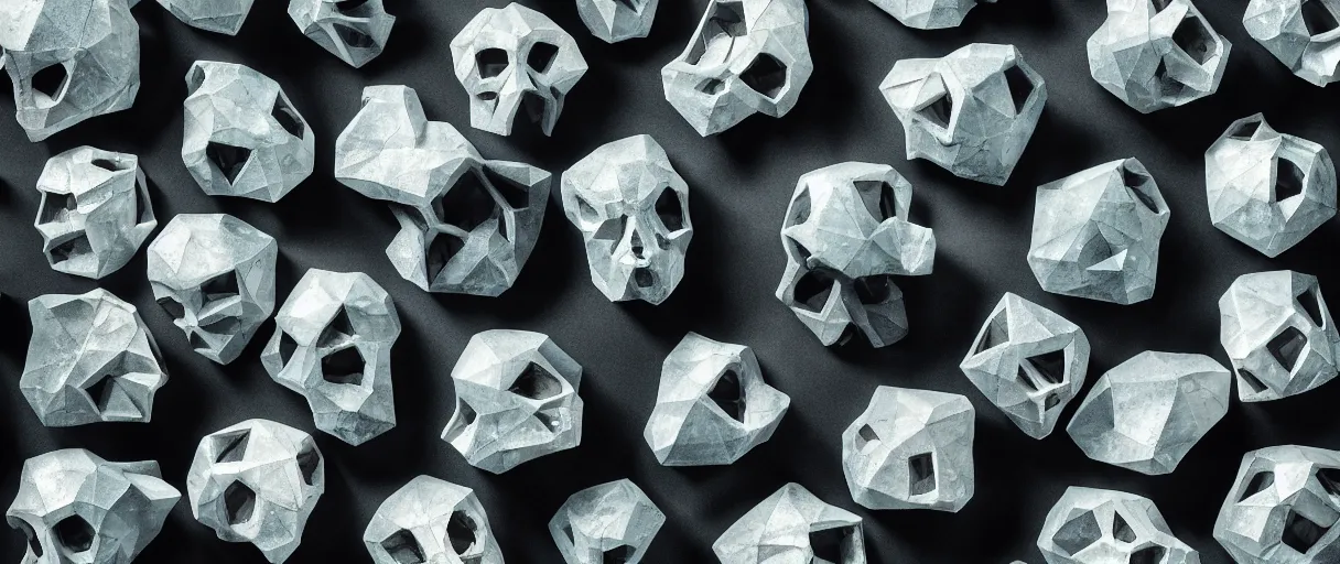 Prompt: crystal skulls, octane render, by paolo uccello, smoke art, negative space, color grading, isometric, depth of field, lens flare, technicolor, 3 - dimensional, 8 k, ideal polyhedron, paradox, fluorescent, volumetric light, screen space global illumination, chromatic aberration, hyperdetailed