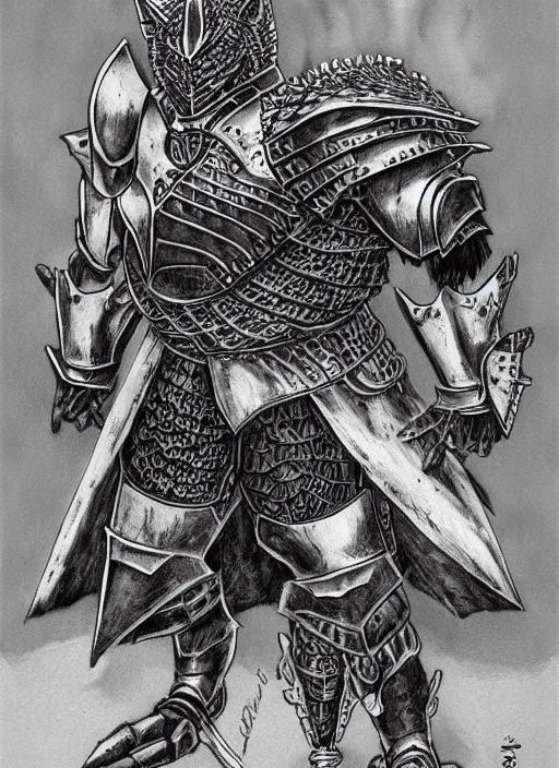 Image similar to wolf themed armored knight by kentaro miura