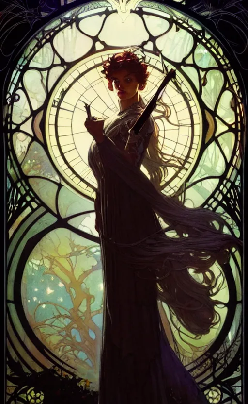 Image similar to magical witch gorgeous lighting by weta studio, mucha, bautista and norman rockwell and greg rutkowski and tom bagshaw and james gurney and lucasfilm