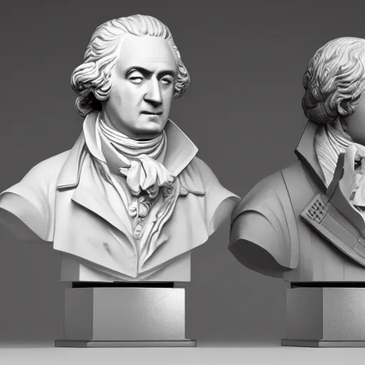 Image similar to mozart and beethoven and bach and liszt all standing next to each other, they're all statues, octane render, 8 k, highly detailed, hyper - realistic.