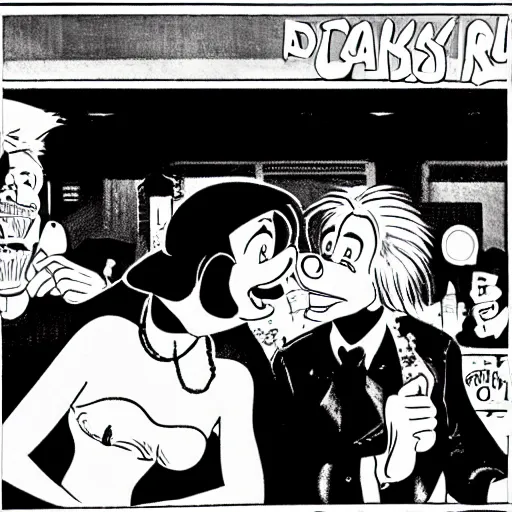 Image similar to Tom Waits and Iggy Pop in a pub by Carl Barks