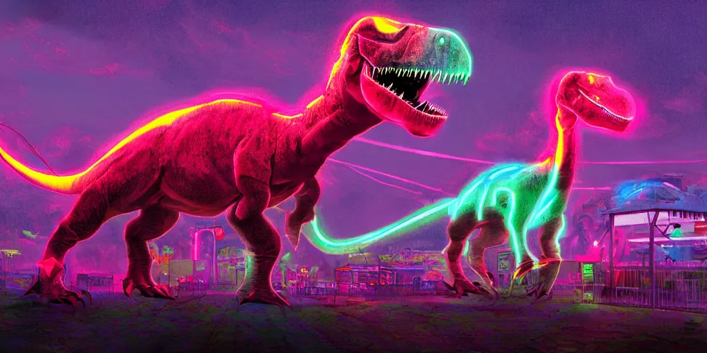 Image similar to neon laser dinosaur at the county fair by makoto shinkai