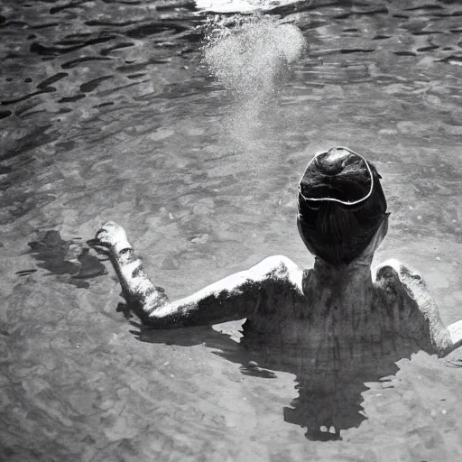 Prompt: a woman swimming underwater in murky muddy water and ink, backlighting