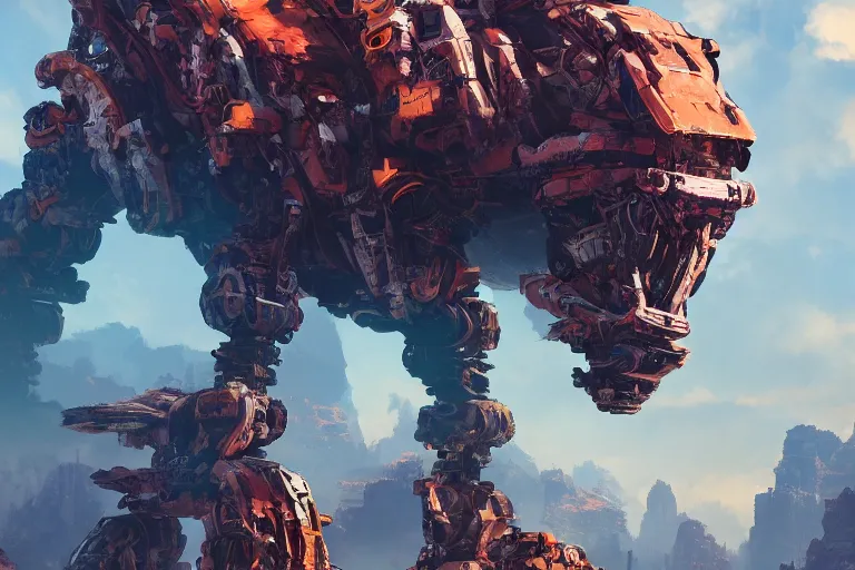 Image similar to rockbreaker machine mecanical creature robot of horizon forbidden west horizon zero dawn bioluminiscence global illumination ray tracing hdr fanart arstation by ian pesty and alena aenami artworks in 4 k