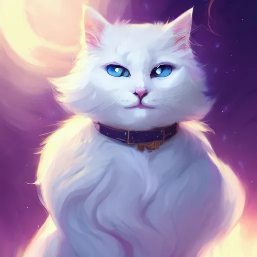 Image similar to a portrait of a beautiful white fluffy cat, art by lois van baarle and loish and ross tran and rossdraws and sam yang and samdoesarts and artgerm, digital art, highly detailed, intricate, sharp focus, Trending on Artstation HQ, deviantart, unreal engine 5, 4K UHD image