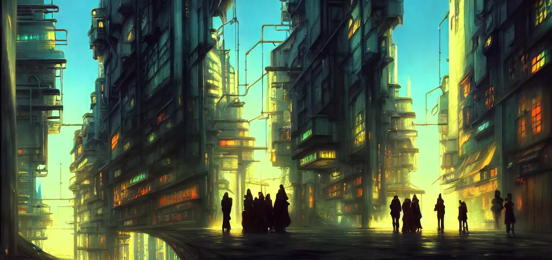 Image similar to baroque oil painting of anime key visual environment concept art of a cyberpunk city, brutalist, dark fantasy, rule of thirds, digital cel shading, fake hidden detail, trending on pixiv fanbox, acrylic palette knife and brush, style of makoto shinkai studio ghibli jamie wyeth james gilleard greg rutkowski