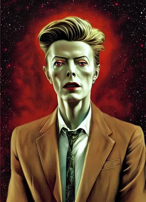 Image similar to twin peaks poster art, david bowie floating through the cosmo outer space, old retro pulp, by michael whelan, rossetti bouguereau, artgerm, nostalgic, old fashioned