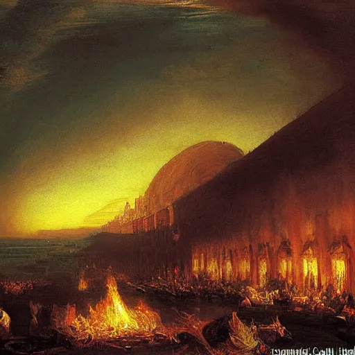 Prompt: Tijuana in flames painted by Thomas Cole