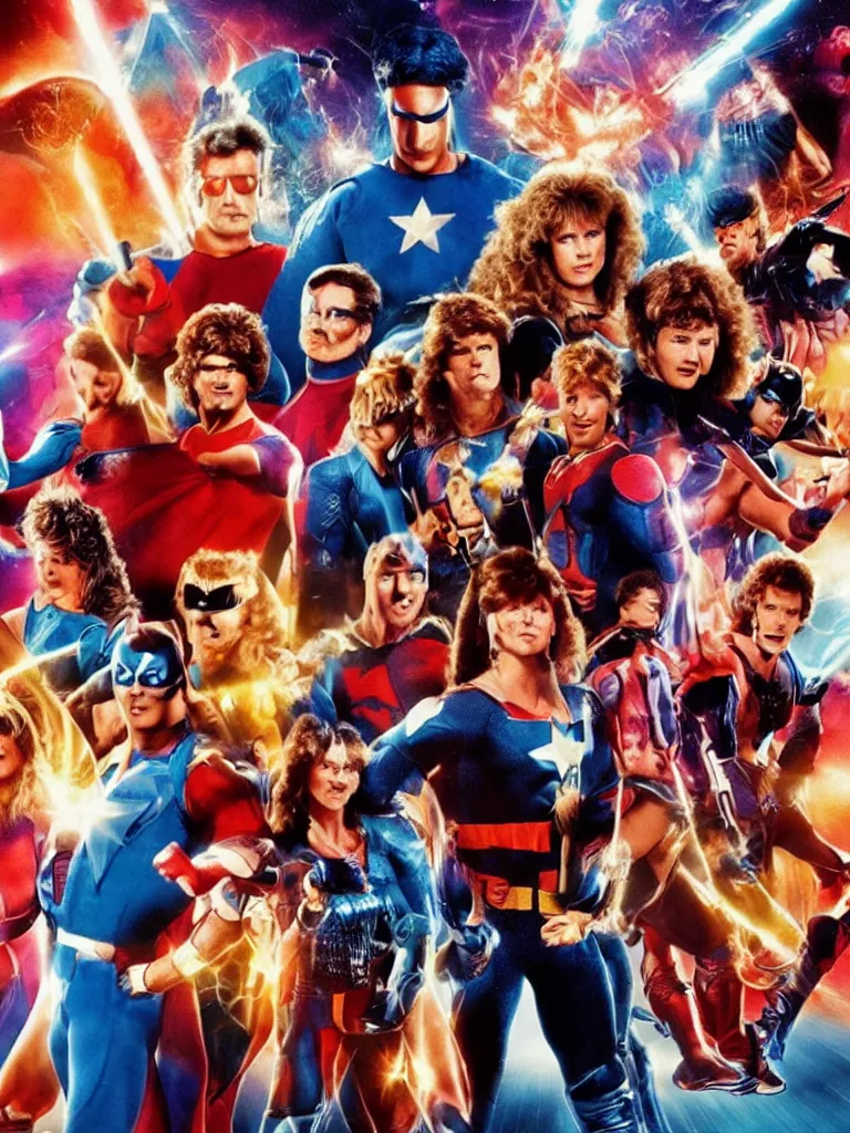 Image similar to 8 0 ´ s live action super hero team movie poster