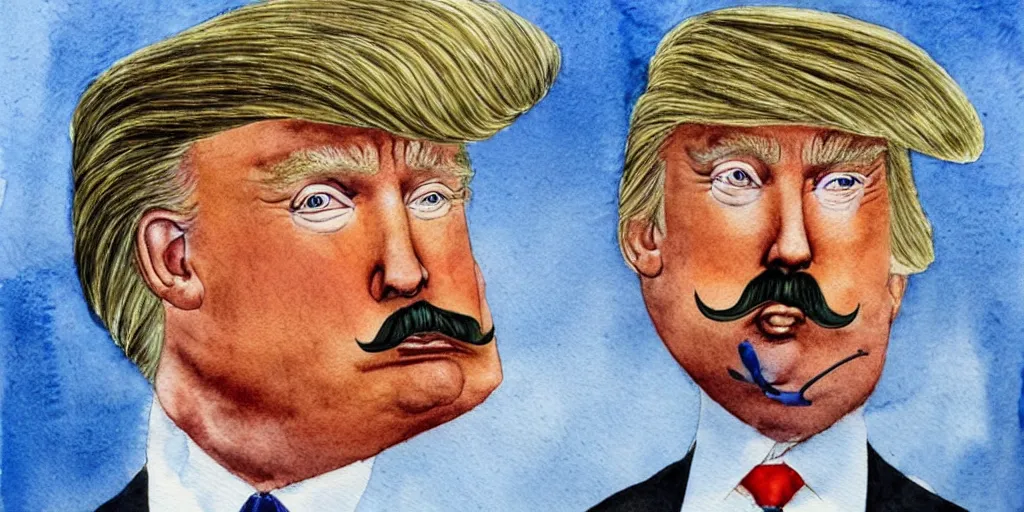 Prompt: donald trump with beard and mustache, watercolor painting by salvador dali