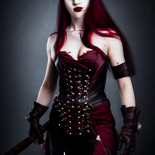 Prompt: photo of a real-life beautiful female vampire warrior, 4k