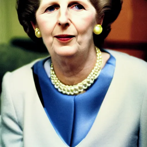 Prompt: Margaret Thatcher wearing cat ears, colour photography
