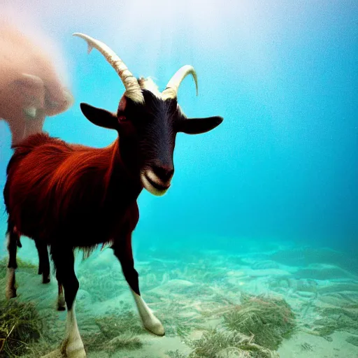 Prompt: a goat under water