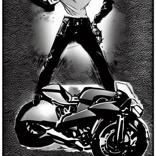 Image similar to akira dramatic pose, akira's motorcycle character