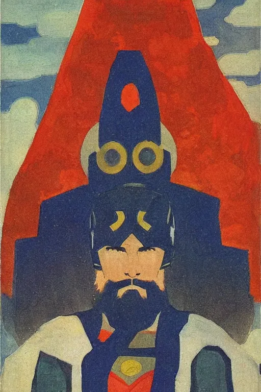 Image similar to thor, marvel, artwork by nicholas roerich,