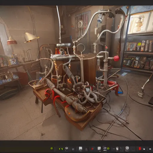 Prompt: 3 d render of a factory videogame. producing magic potions. factorio, rube goldberg. contraptions. clean, arnold render with raytracing.