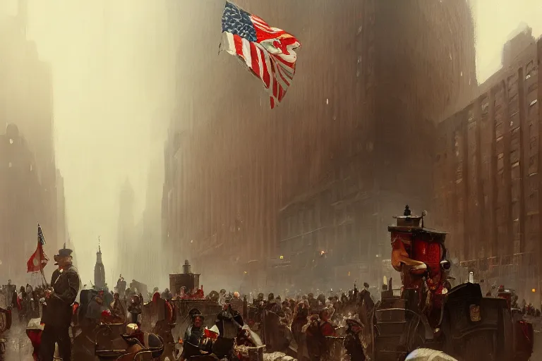 Image similar to a painting of polish immigrants arriving in new york in 1 8 9 3 in new york by greg rutkowski, trending on artstation