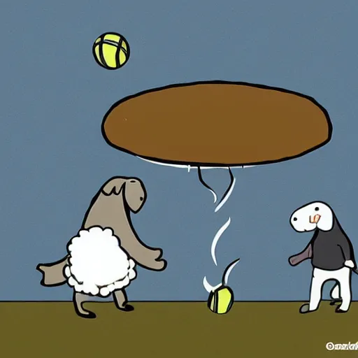 Image similar to seal tossing a ball with a sheep, cartoon