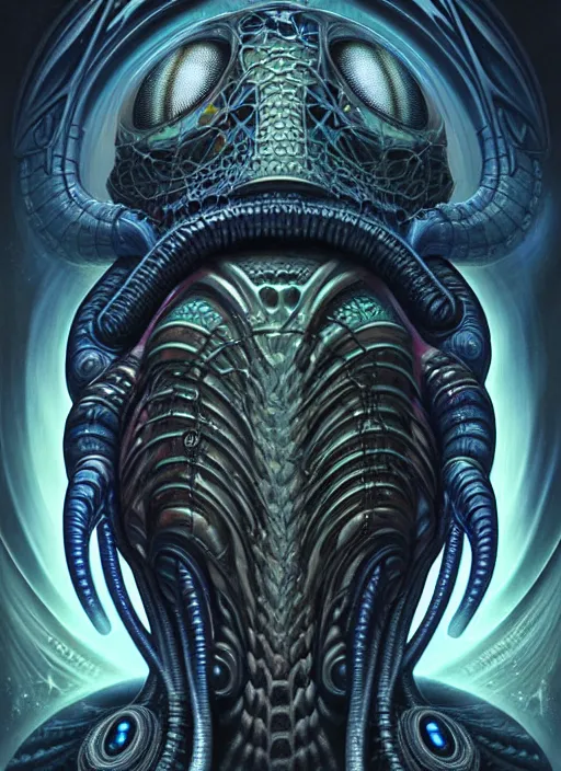 Image similar to cosmic lovecraft giger fractal random hero portrait, pixar style, by tristan eaton stanley artgerm and tom bagshaw.