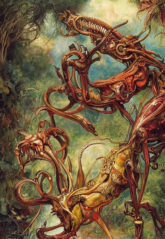 Prompt: simplicity, elegant, colorful muscular goats, radiating, mandala, psychedelic, overgrown garden environment, by h. r. giger and esao andrews and maria sibylla merian eugene delacroix, gustave dore, thomas moran, pop art, biomechanical xenomorph, art nouveau, cheerful, glass domes