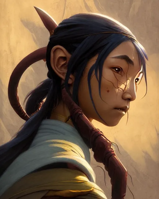 Image similar to suki from avatar the last airbender, character portrait, portrait, close up, concept art, intricate details, highly detailed by greg rutkowski, michael whelan and gustave dore