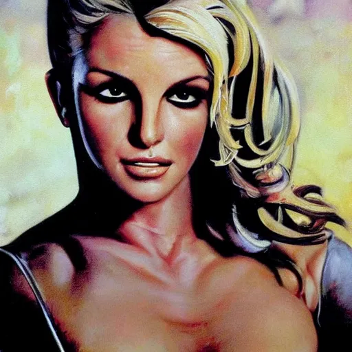 Prompt: ultra realistic portrait painting of britney spears in she's all that, art by frank frazetta, 4 k, ultra realistic, highly detailed, epic lighting.