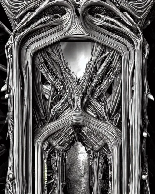 Image similar to frame mirror design by hr giger, biomechanical, 4 k, hyper detailed