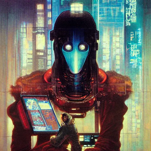 Prompt: portrait of cyberpunk computer scientist who served as systems engineer dancer on the neo Tokyo streets of the Mecha Empire city during the Festival of Masks, award-winning realistic sci-fi concept art by Beksinski, Bruegel, Greg Rutkowski, Alphonse Mucha, and Yoshitaka Amano