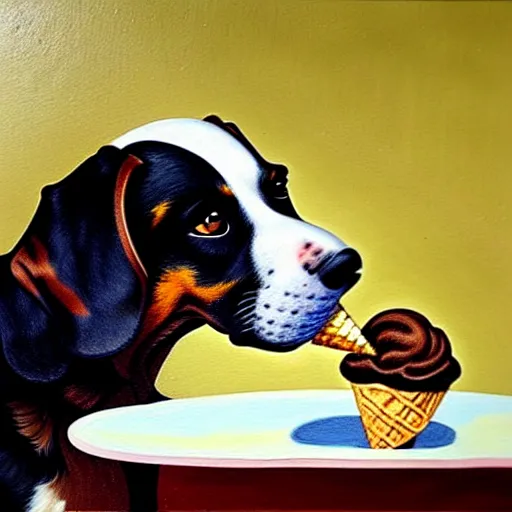 Image similar to painting of a dog eating ice cream