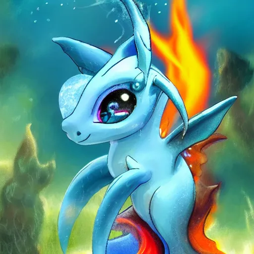 Prompt: vaporeon but its on fire