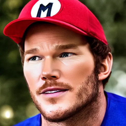 Prompt: Still of Chris Pratt as Mario from the upcoming movie
