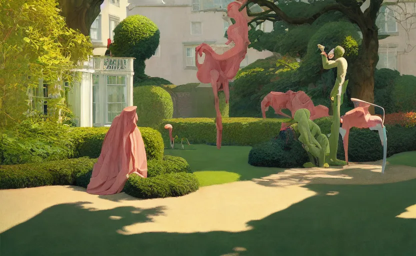 Prompt: An english garden, very coherent, painted by Edward Hopper, Wayne Barlowe, painted by James Gilleard, airbrush, art by JamesJean