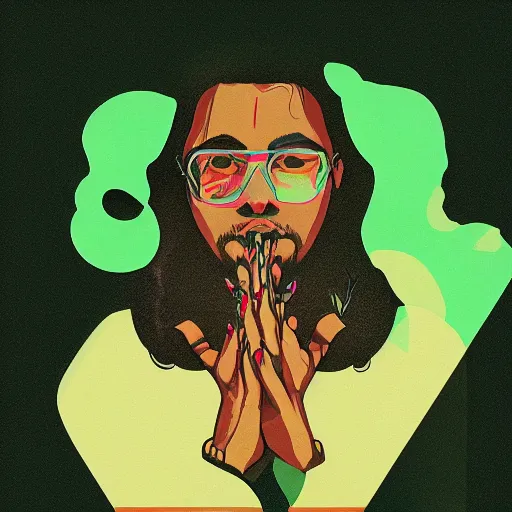 Image similar to marijuana profile picture by sachin teng,, organic painting, marijuana smoke, matte, hiphop, hard edges, energetic, 3 d shapes, supreme, asymmetrical, smoke, green, highly detailed