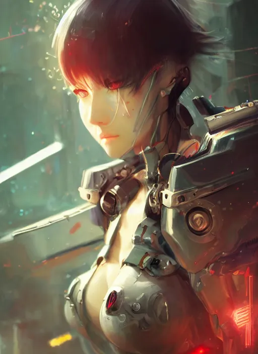Image similar to cool cyberpunk cyborg samurai girl, battle pose, laser swords, beautiful, detailed portrait, intricate complexity, concept art by krenz cushart, kyoto animation, wlop. 4 k, beautiful, cinematic dramatic atmosphere, sharp focus, perfect lightning