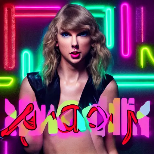 Prompt: a neon album cover for Taylor Swift