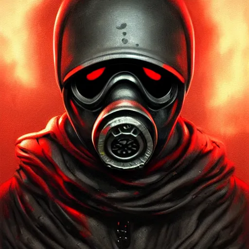 Prompt: commission of a man wearing a black helmet and a black gas mask,red glowing eyes,digital art,crazy detail,hyperdetailed,hyperrealistic,photorealistic,art by greg rutkowski,trevor henderson,artstation,deviantart,eerie,western comic style,comic,sharp lineart,breathing fire