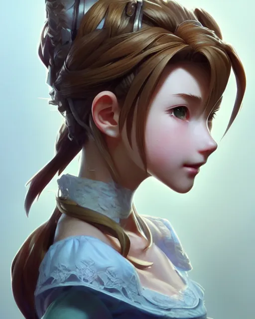 Image similar to character concept art of aerith gainsborough, istinct - fine, key visual, realistic shaded perfect face, fine details by stanley artgerm lau, wlop, rossdraws, james jean, andrei riabovitchev, marc simonetti, sakimichan, and jakub rebelka, trending on artstation