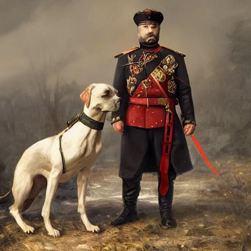 Prompt: Photo of Russian Tsar Nicholas 2 taking dragon from game of thrones on a lead as a dog, photorealism,