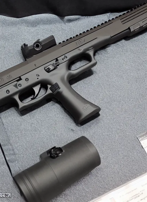 Image similar to glock 17 with scope and extended drum mag