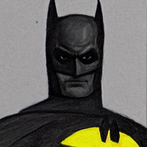 Prompt: a children's drawing of joe biden as batman, crayon, paper