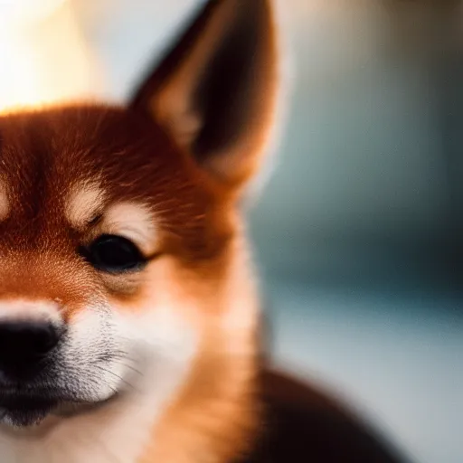 Prompt: close up photo of a tiny shiba inu, cinematic, shallow dof, 3 5 mm, 4 k, macro