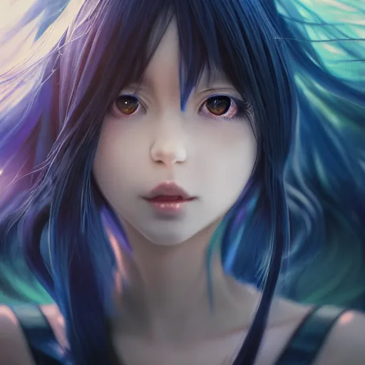 Image similar to advanced digital photograph, a anime girl traversing liminal space, full body, very long black hair, azure blue watery eyes, full round face, cinematic lighting, medium shot, mid-shot, highly detailed, trending on artstation, Unreal Engine 4k, Stanley Artgerm Lau, WLOP, Rossdraws, James Jean, Andrei Riabovitchev, Marc Simonetti, and Sakimichan