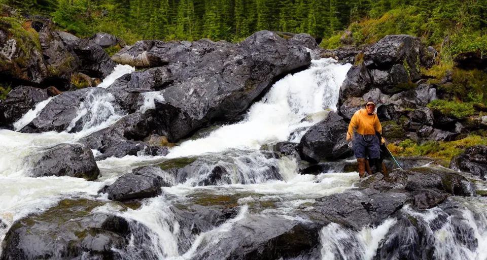 Image similar to dozens!!! of bears!!! catching salmon on a small waterfall in alaska, detailed, wide angle, 4 k