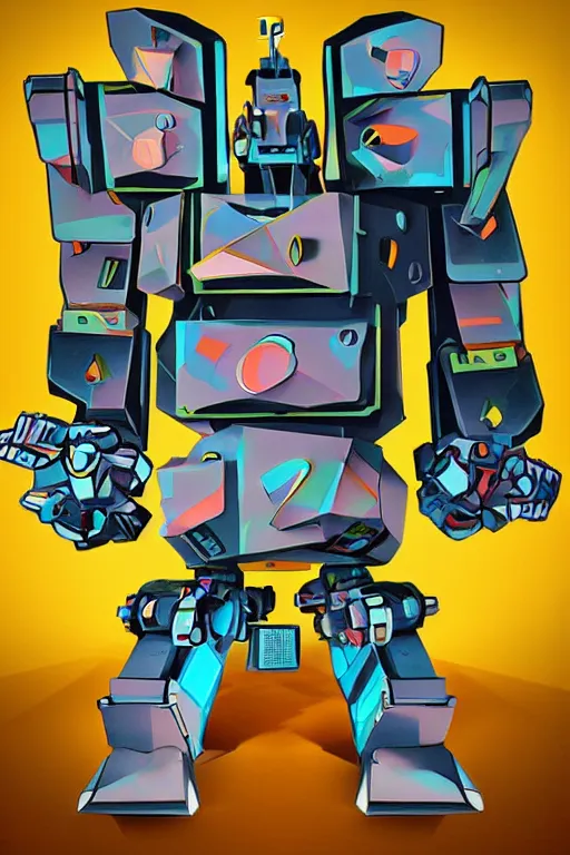 Image similar to cubist battle robot cutout digital illustration cartoon colorful beeple