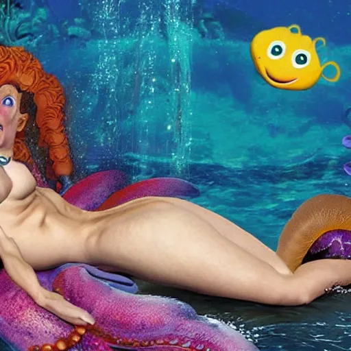 Prompt: willem dafoe mermaid octopus