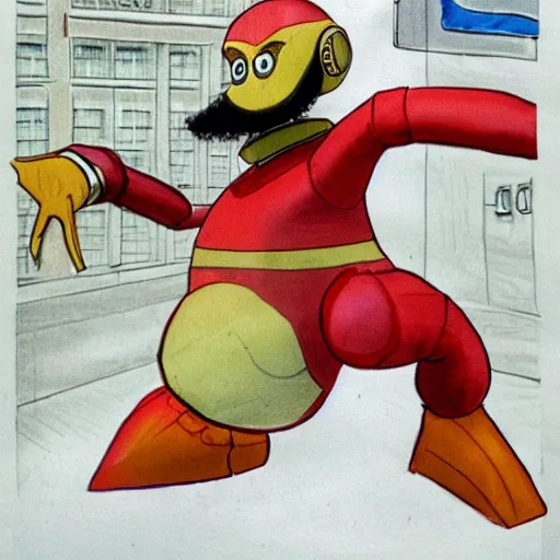 Image similar to Doctor Robotnik tried for tax evasion, court drawing, drawn by a toddler